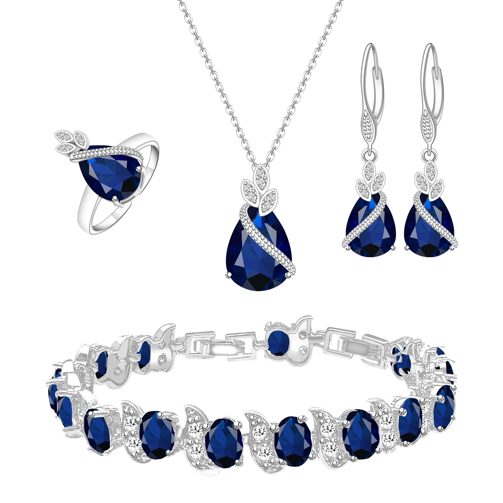 Jewelry Set for Women CZ Earrings Necklace Ring Bracelet Set Prom Party Wedding Jewelry Gift for Mother Friend Wife