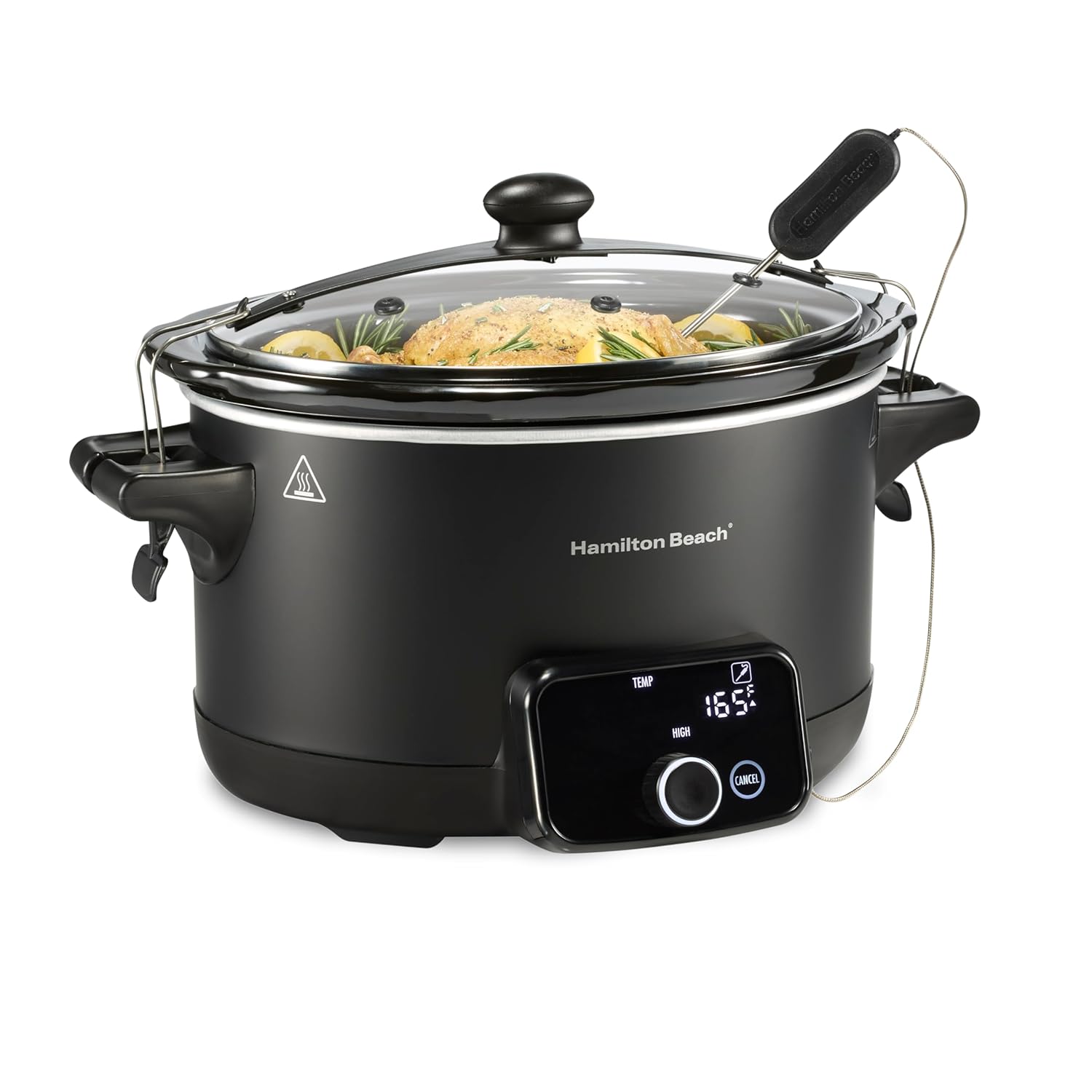 Hamilton Beach Ready Set Dinner Programmable Slow Cooker 6 Quart With Temperature Probe Defrost Function Clip-Tight Lid For