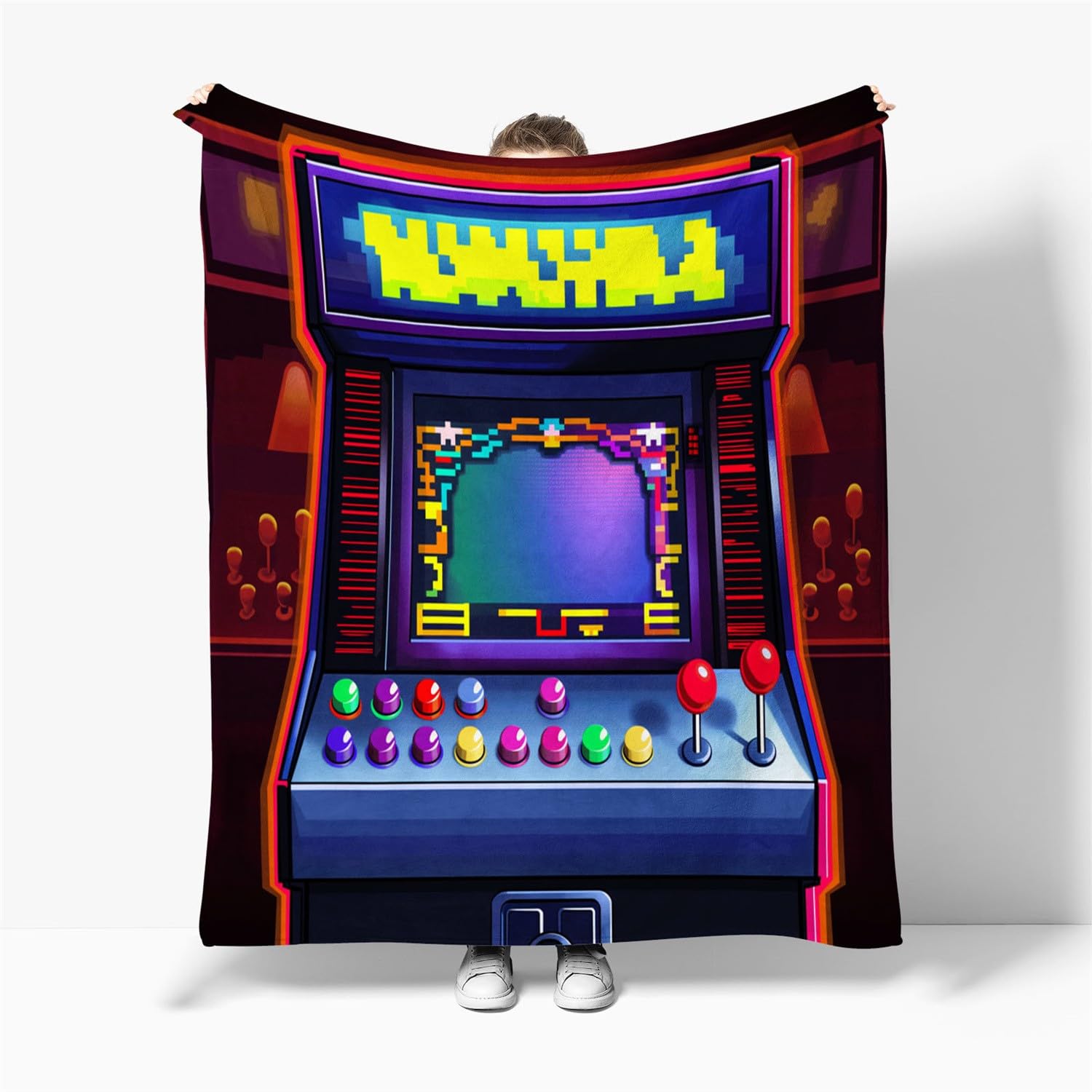Coperta Divano di Pile Flanella Matrimoniale 180x200cm, Mobile Arcade Per Videogiochi a Cartoni Animati Copridivano Caldo e Morbido, Retrò Sherpa Coperta per Divano o Letto, leggera