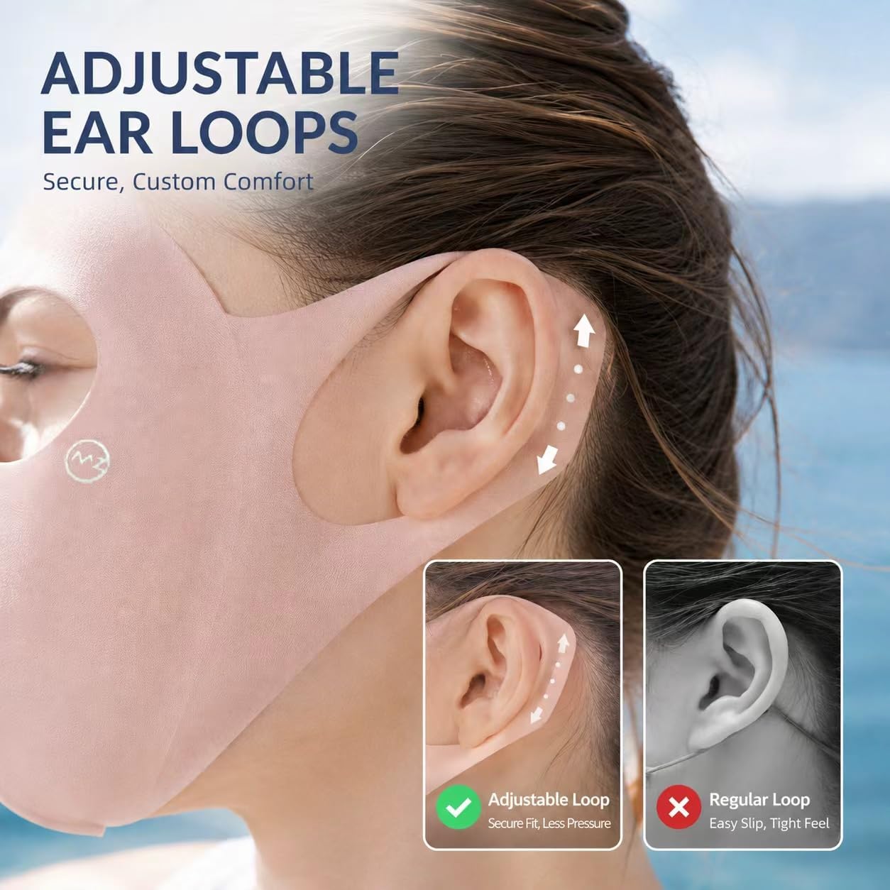 PD UPF 50+ Sun Protection Face Mask for Women, Breathable UV Cooling Ice Silk Full Face Cover, with Ear Loops Facekini