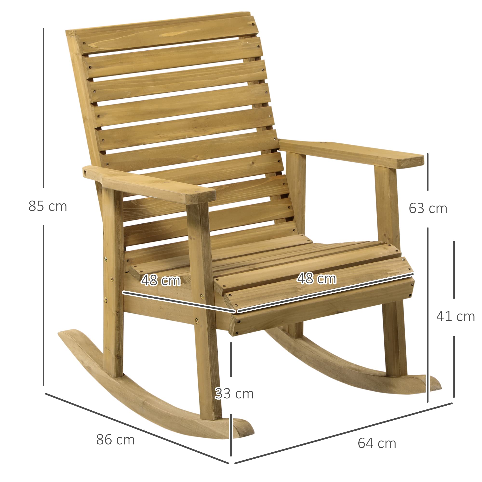 Outsunny Silla Mecedora de Madera de Abeto Mecedora Balancín con Reposabrazos y Diseño de Lamas Carga 130 kg para Jardín Terraza Patio Porche 86x64x85 cm Natural