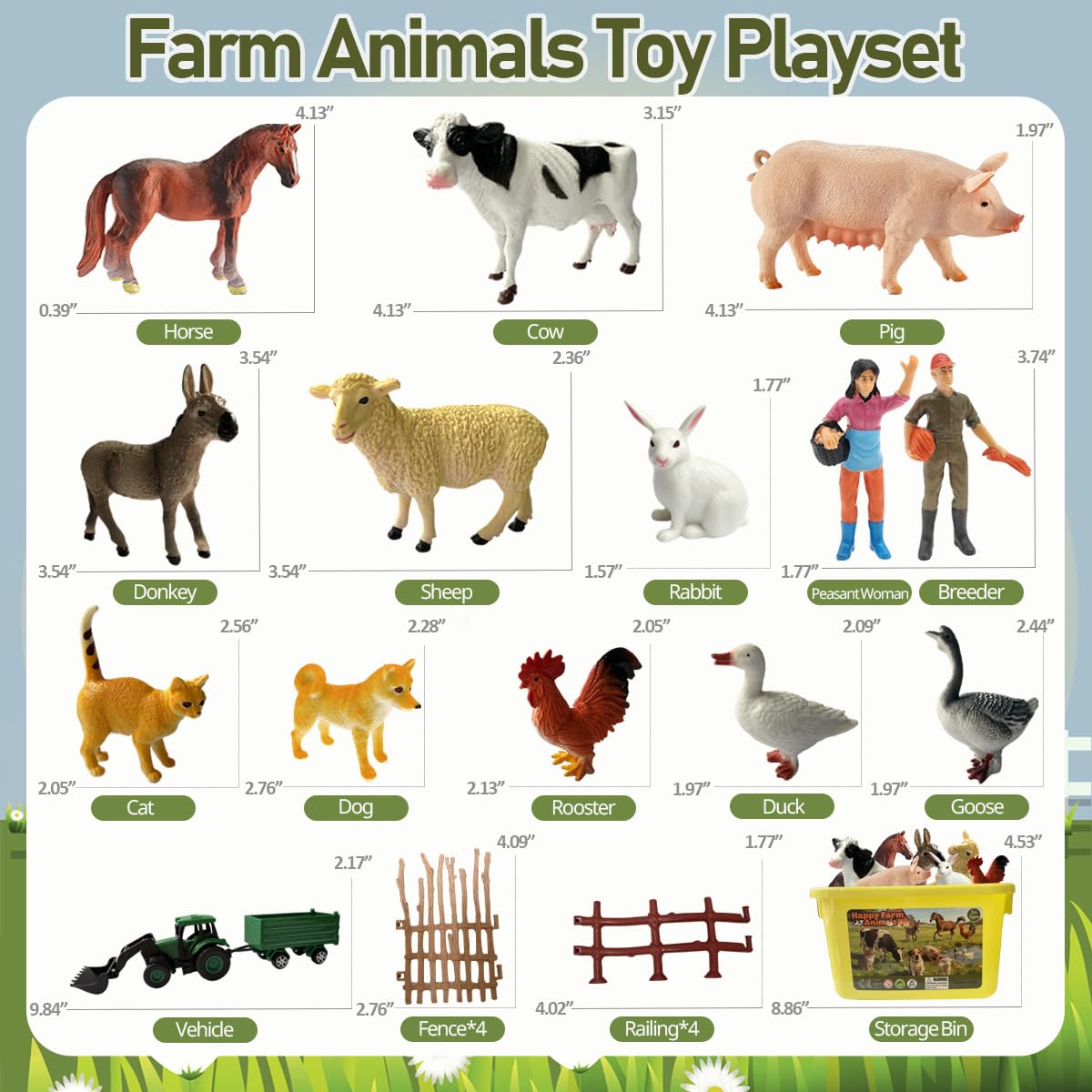 Bauerntiere Spielzeug Spielset für Kleinkinder, realistische Tierfiguren Spielzeug mit Haustier, Vieh und Geflügel Zaun Bauernspielset mit LKW, Vorschule Bildungs Lernspielzeug für 3+ Jahre