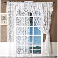 Vista 13 de WUBODTI Cortinas de encaje blanco de 72 pulgadas con cenefas, 2 paneles, cortinas transparentes bordadas florales con bolsillo para barra, cortina