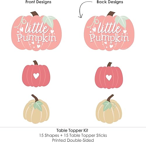 Miniatura 7 de Big Dot of Happiness Girl Little Pumpkin - Juego de 15 palos de centro de mesa para fiesta de cumpleaños de otoño o baby shower