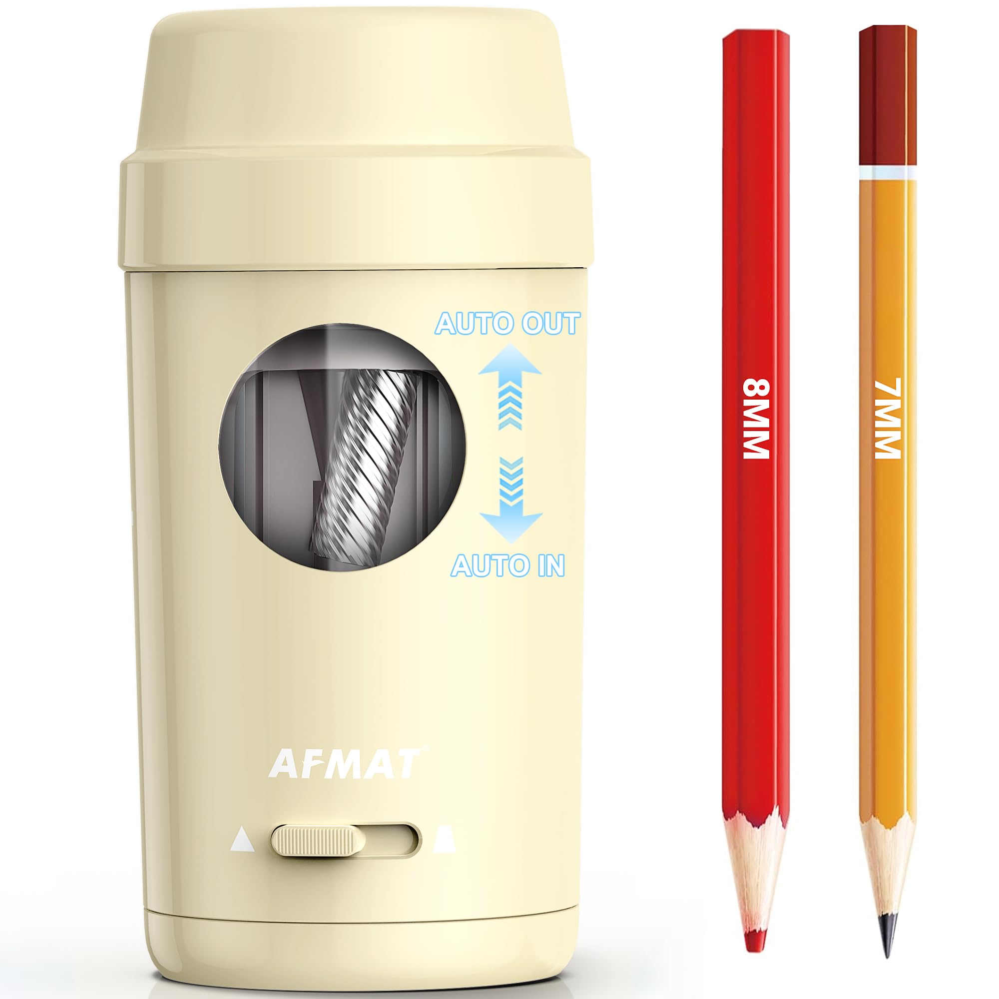 AFMAT PSX8 Electric Pencil Sharpener, Auto in & Out, Fully Automatic Pencil Sharpener for Colored Pencils, Rechargeable Hands-Free Sharpeners for φ7-8mm Pencils, Good for Classroom/Home, Off White