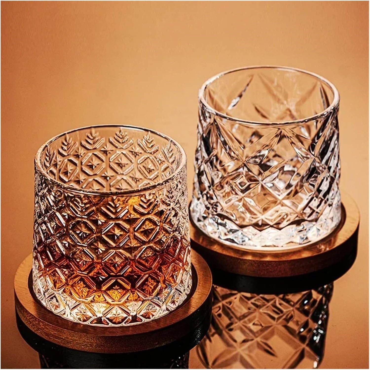 Tumbler Glass With Base Crystal Glasses Rotating Spinning Cup Drinkware Bar Home(Type a)