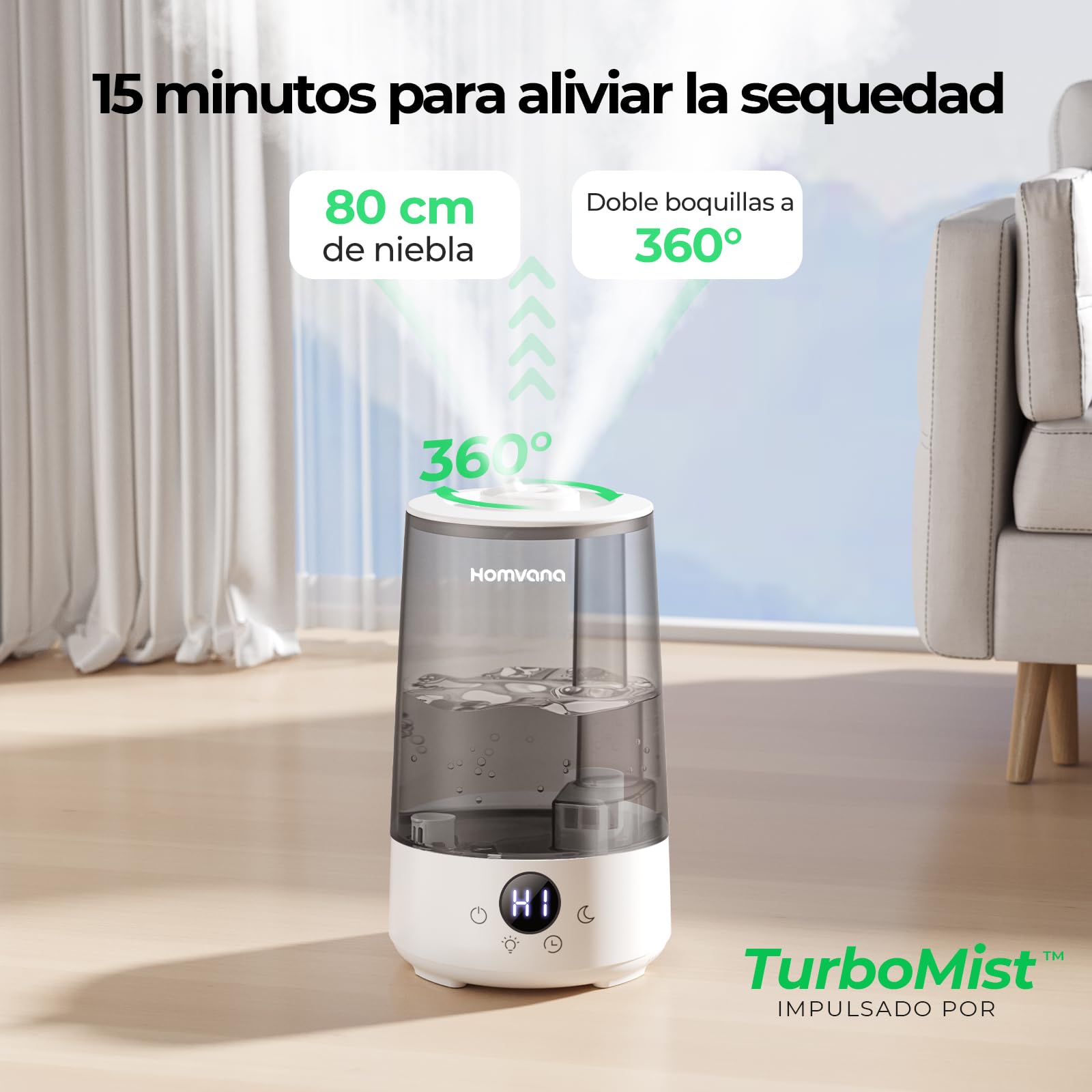 Homvana Humidificador Aceites Esenciales Aromas, Bebe 3.6L Hasta 34 Horas 16dB Silencioso de Para Dormitorio, Top-Fill Humidifier Plantas Ultrasonico, Difusor Aromatizador, Humidificadores Habitacion