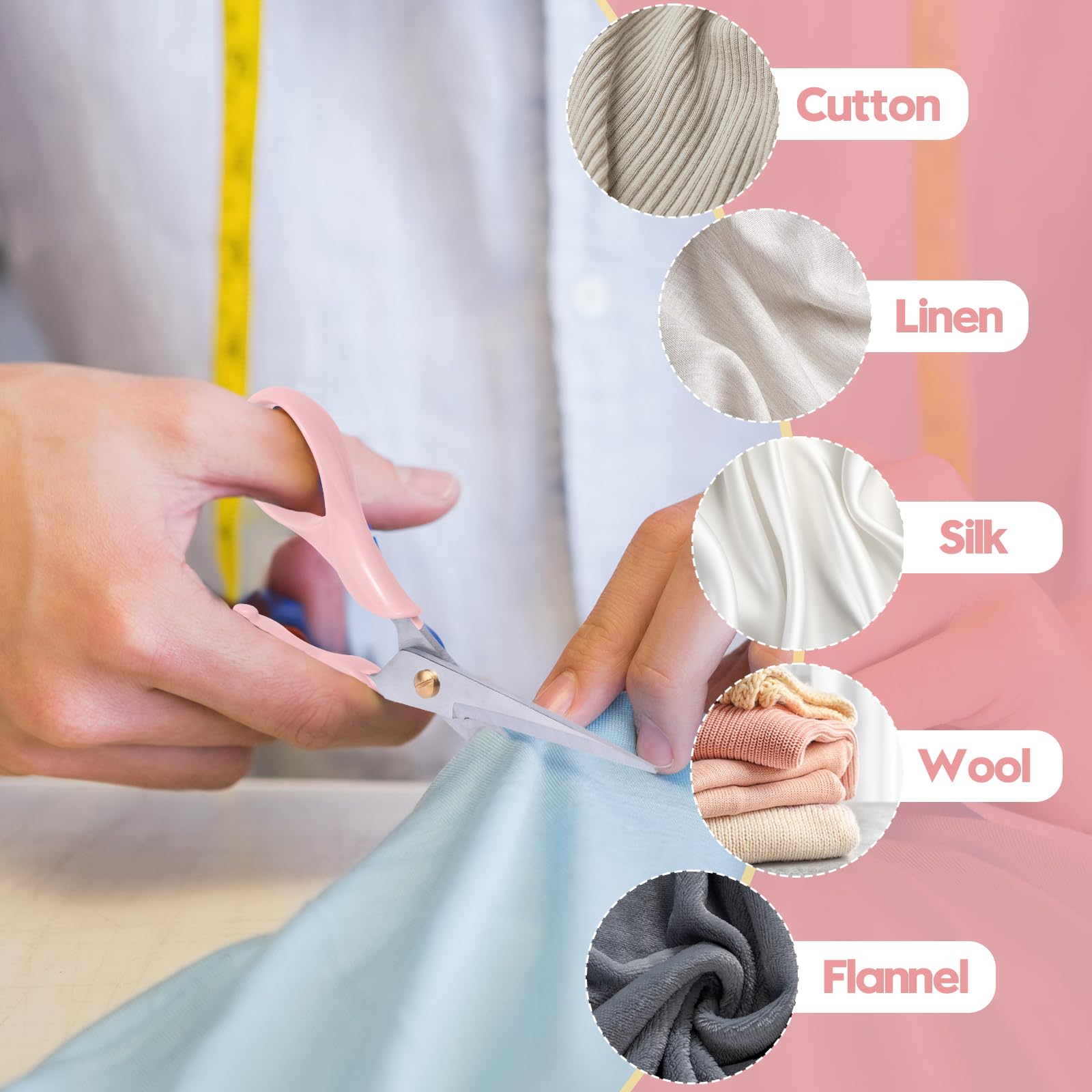 Honagu Professional Scissors - Stainless Steel Precision Blades, Non-Slip Ergonomic Handles for Crafting, Office, Fabric & DIY Projects (Pink)