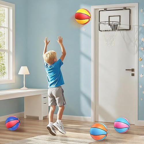 Miniatura 4 de 4 Paquetes de Mini Balones de Baloncesto de 7 Pulgadas Tamaño 3 con Bomba, Juego de Balones de Baloncesto Pequeños para Niños para Aro de