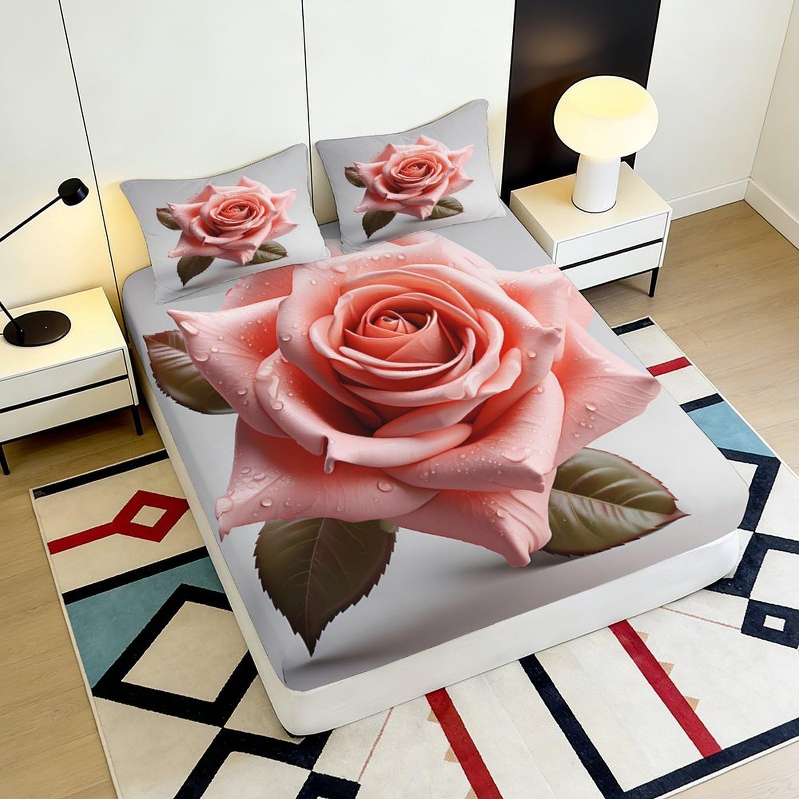 Lenzuolo con stampa 3D con rose, in microfibra, antiscivolo, per la casa