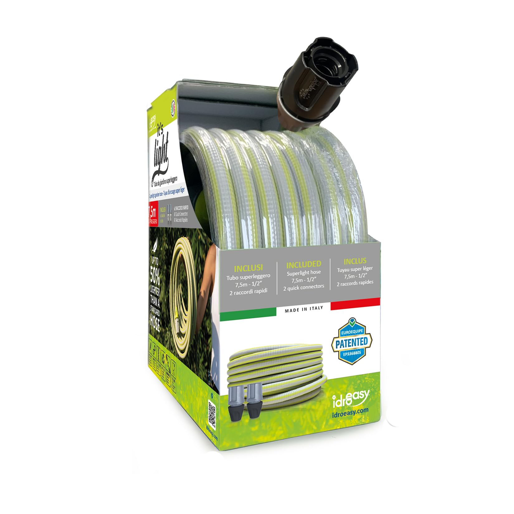 Tubo Irrigazione 15 Metri 1/2" Superleggero Anti-Nodo Flessibile con Doccetta e Raccordi Made in Italy