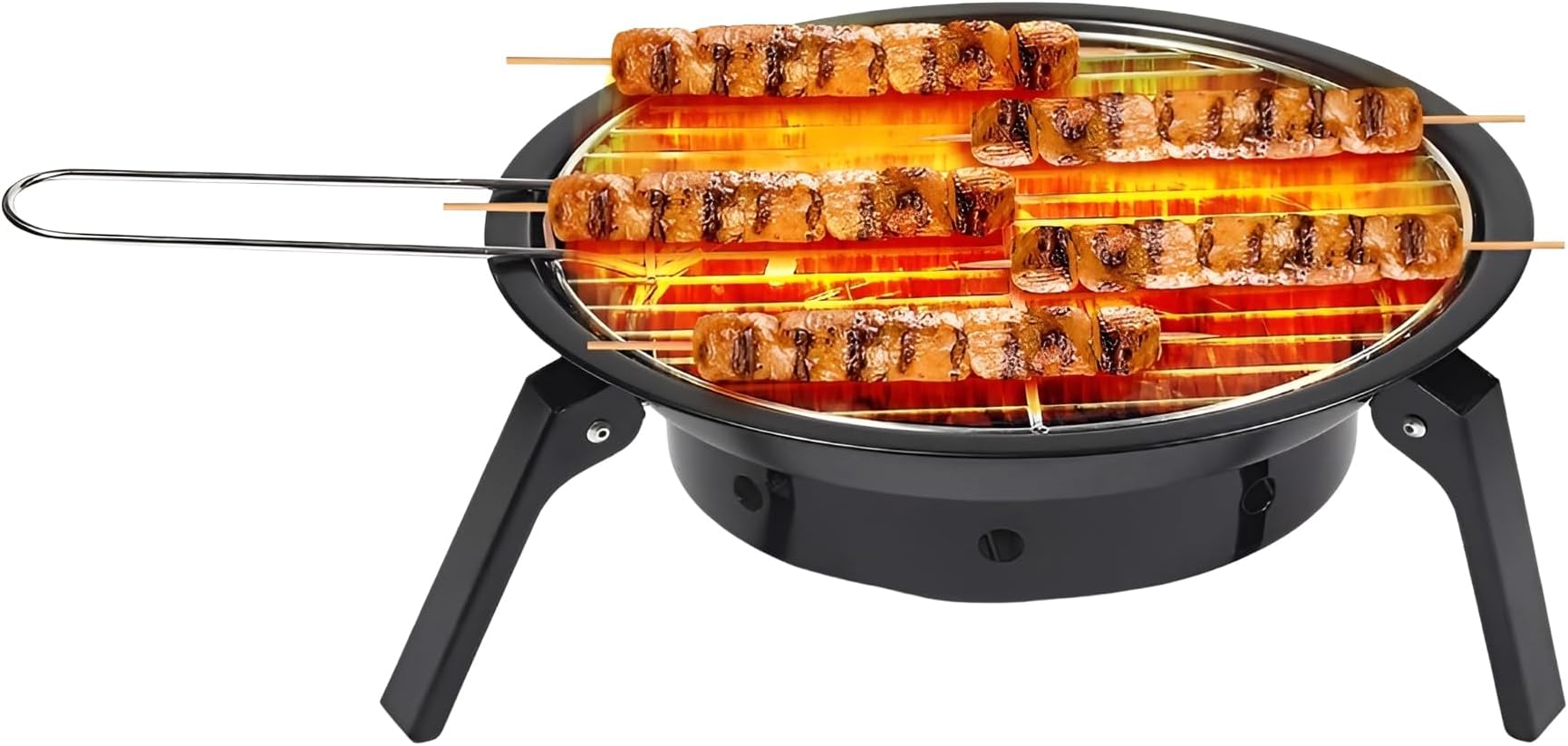 Fold Grill Foldable Charcoal BBQ Set for Home | Easy Assembly, Heat Resistant & Anti-Rust | Includes Skewers, Tong, Spices & Carry Bag (Black)