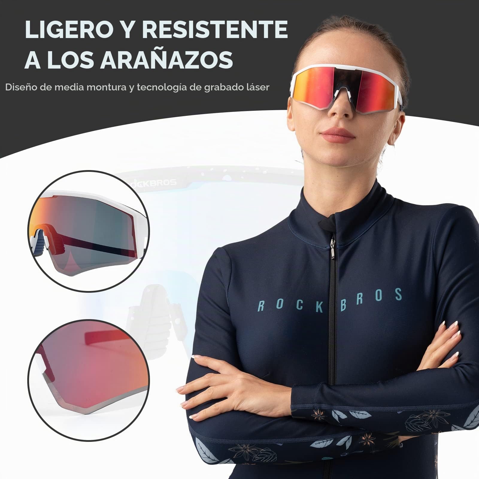 ROCKBROS Gafas de Ciclismo Polarizadas para Hombre Mujer con Montura TR90, Gafas de Sol Deportivas para MTB Bicicleta Running Pesca Deportes
