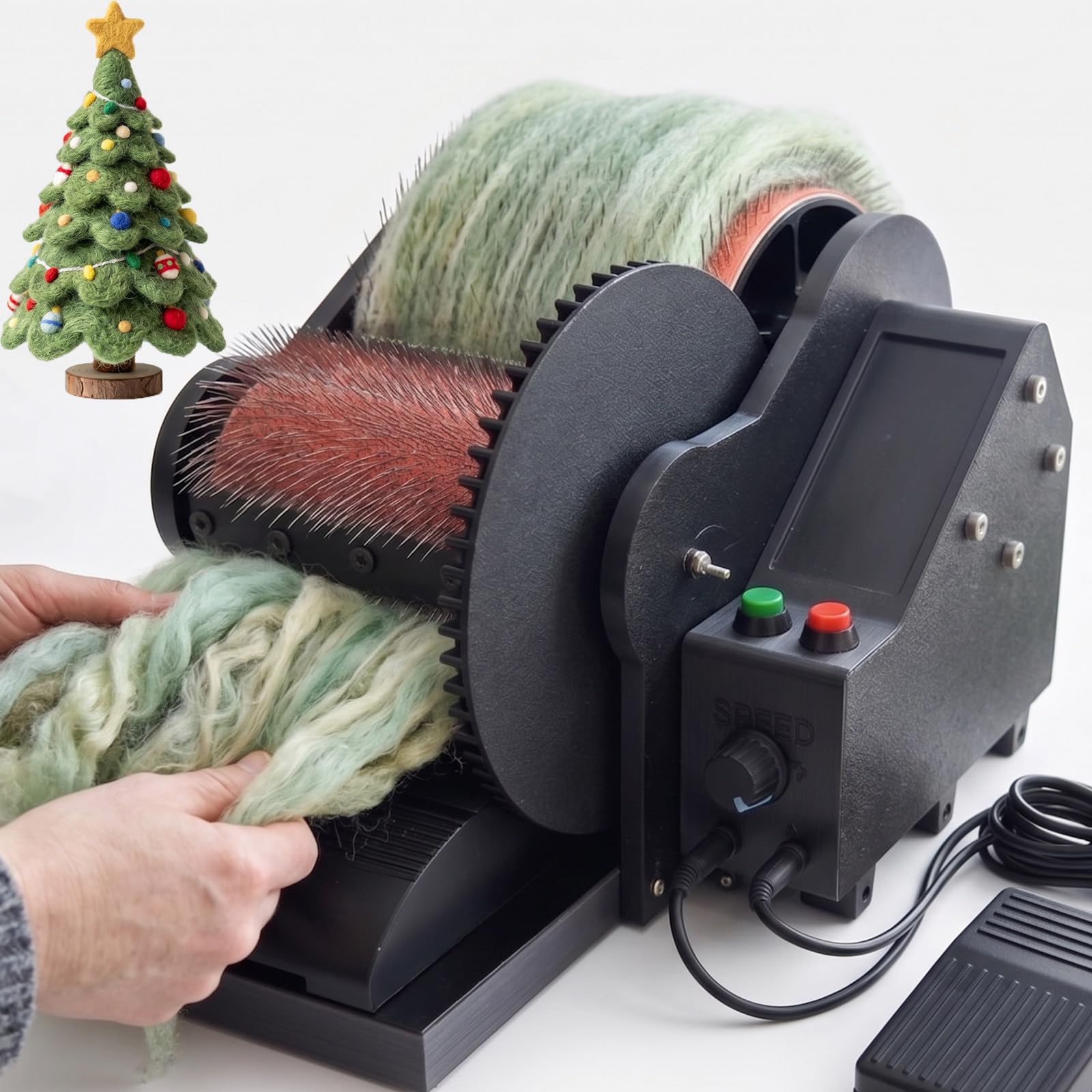 MiyKom Electric Wool Felting Machine Adjustable Forward/Reverse Speed No Assembly with Steel Bearings, Variable Speed Fiber Blender with Foot Switches for Smooth Felting Crafting