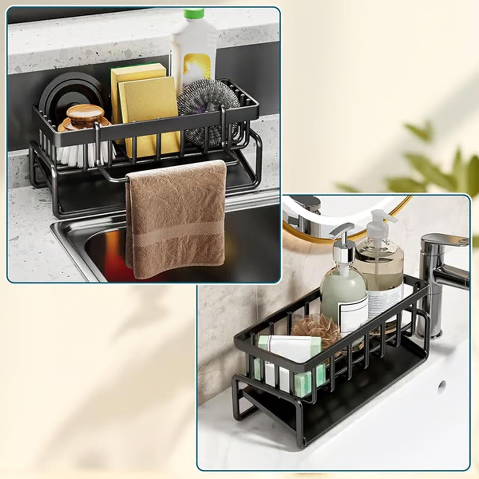 Égouttoir à vaisselle 4 en 1 en acier inoxydable, égouttoir à vaisselle et porte-éponge, distributeur de cuisine, 2 accessoires blancs pour un rangement et une organisation efficaces de l'évier