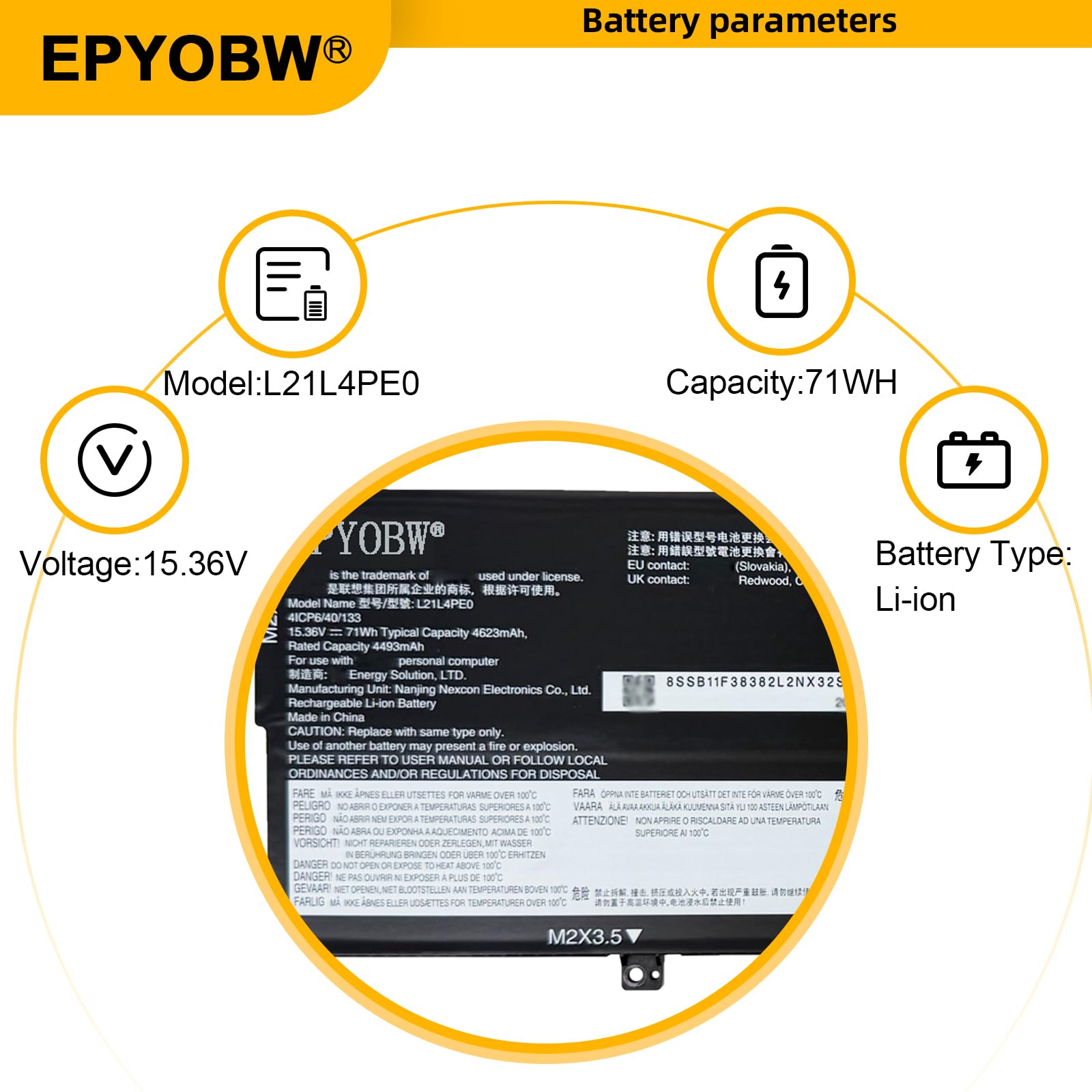 Amazon.com: EPYOBW L21L4PE0 L21B4PE2 Laptop Battery 71Wh 4623mAh 4