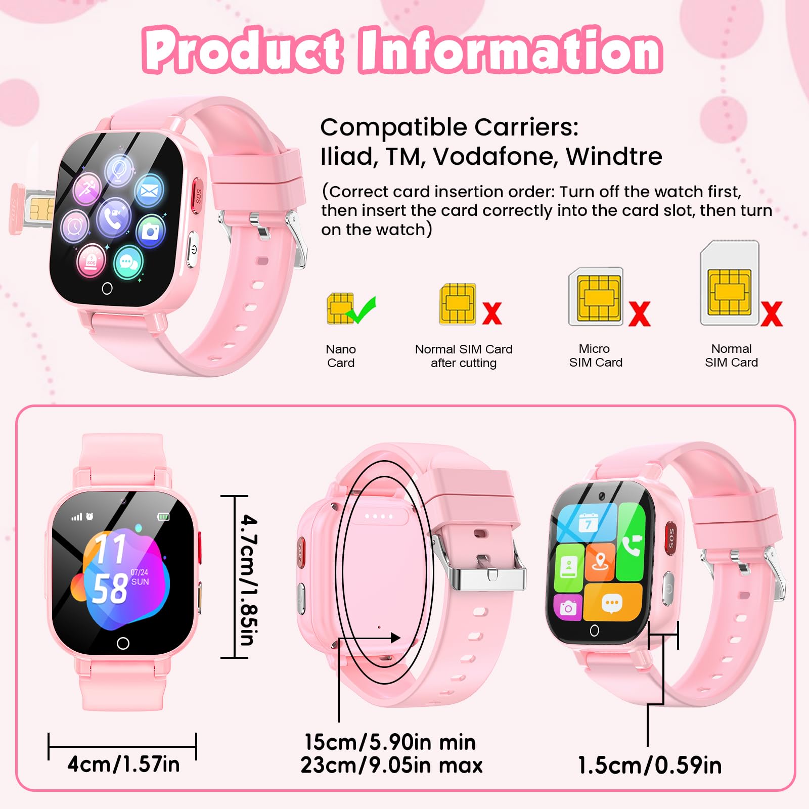 4G Smartwatch Kinder mit GPS und Telefon, Armbanduhr Junge Mädchen mit Video/Telefonanruf, SOS Notruf, Wecker, Schulmodus, Schrittzähler, Puzzlespiel, Kinderuhr für Geschenke 4-12 (4G Rosa)