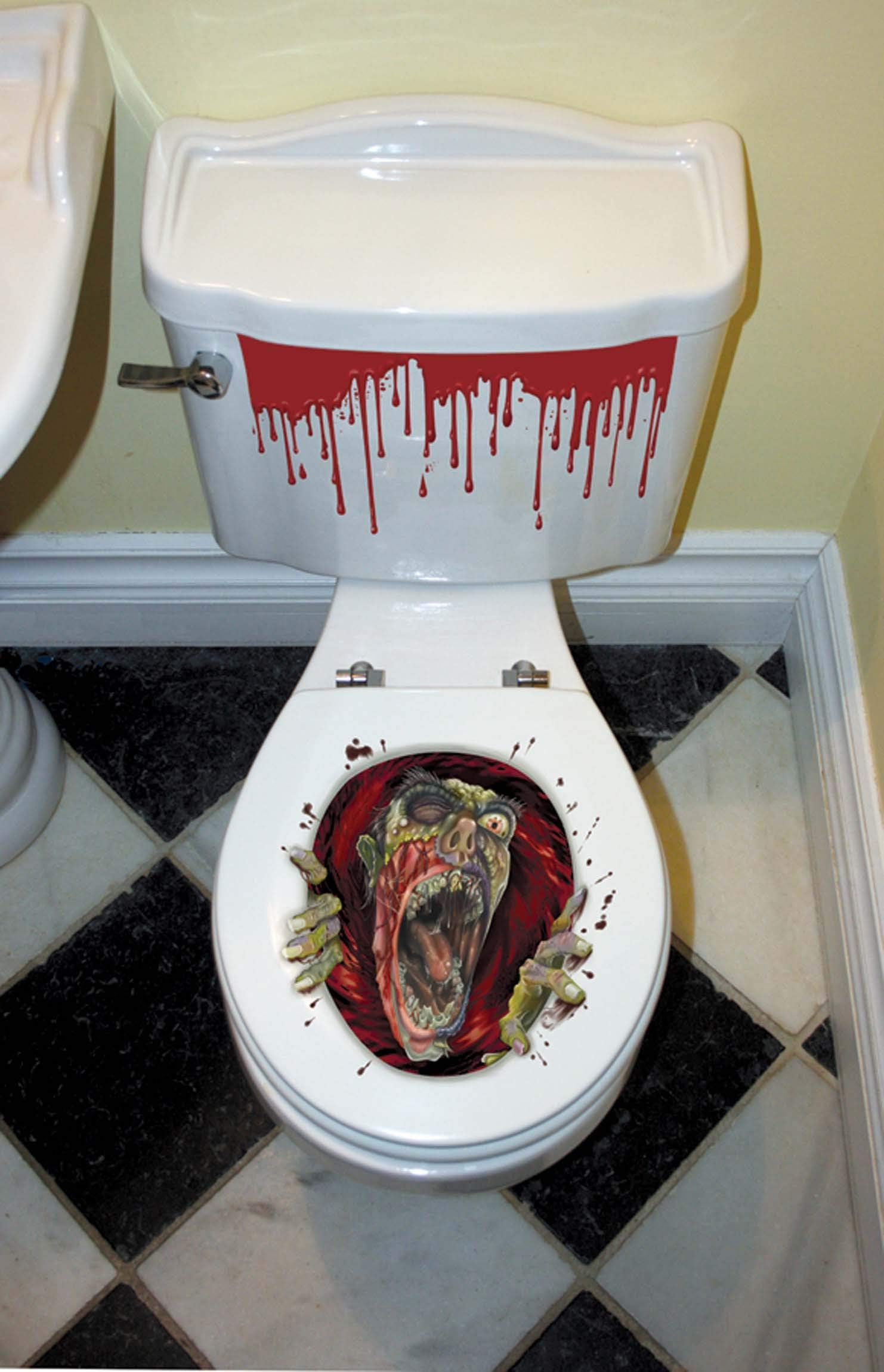 AmscanHalloween Zombie Scream Dripping Blood Toilet Topper Scene Setter Decoration Grabber Vinyl Cover
