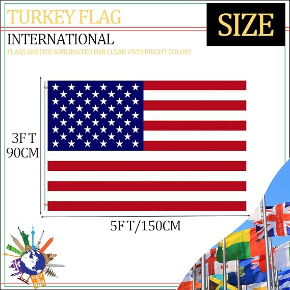 Large USA America Flag 5ftx3ft with Eyelets for Fifa World Cup Football 2026 Decorations,Big The United States Flags American National Flag for Memorial Independence Veterans Day 4th July Decorations