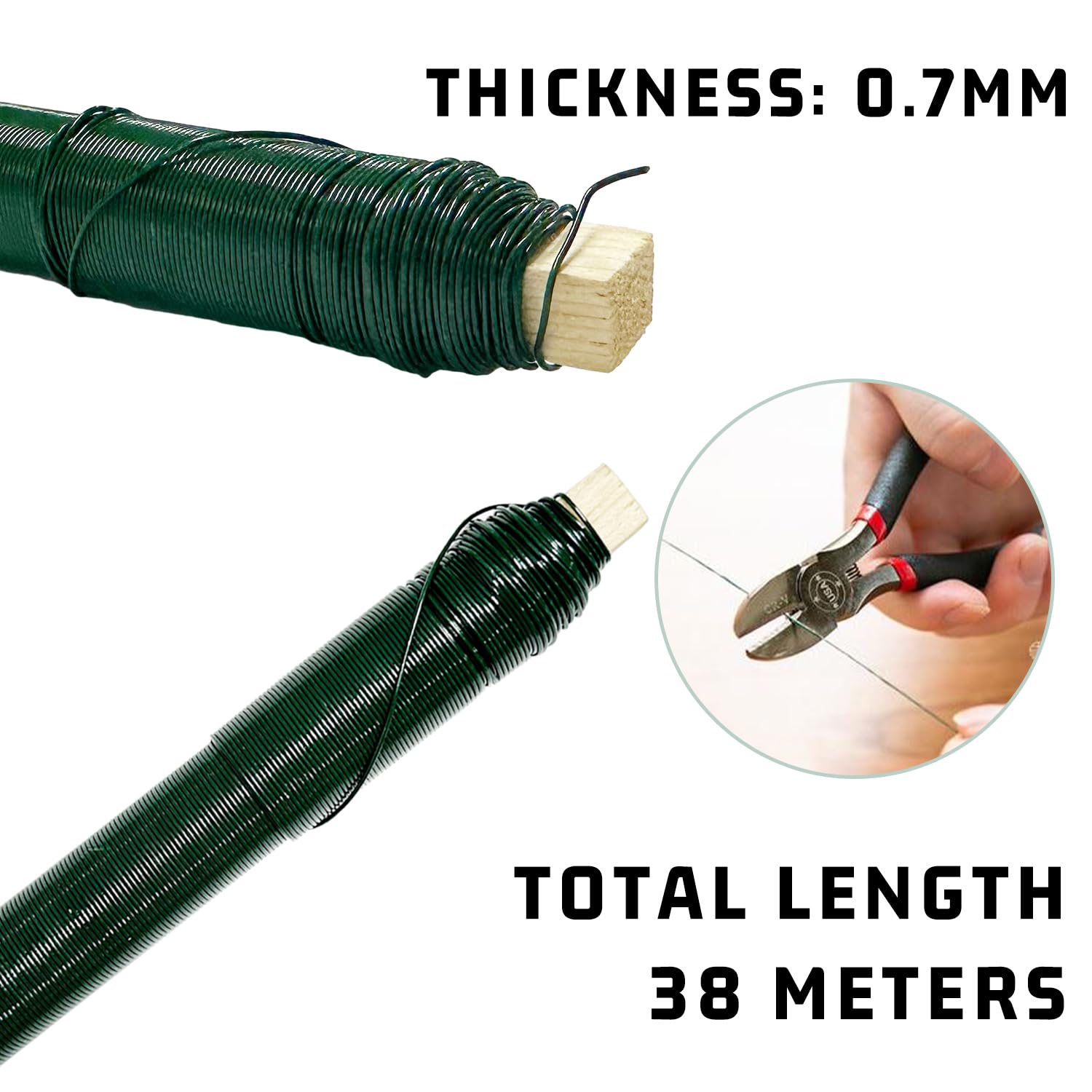 3x Grüner Gartenwickeldraht + Aufbewahrungstasche – 38 M, 0,7 Mm, Perfekt Für Pflanzen, Blumen & Basteln