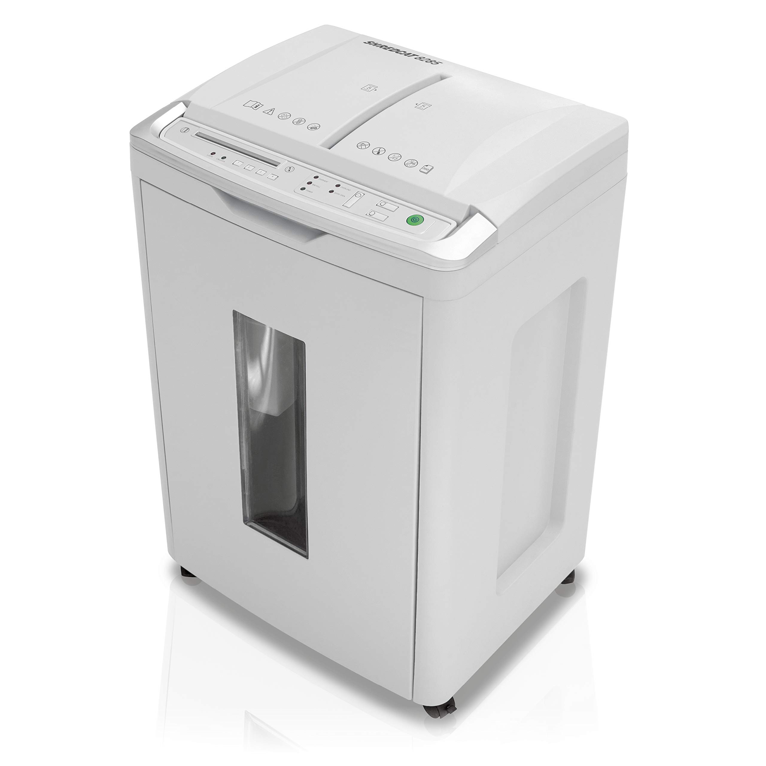 Shredcat 8285 - Distruggidocumenti autofeed da 4 x 10 mm, taglio a particelle (fino a 350 fogli, livello di sicurezza P-4, conforme al GDPR, distrugge carte di credito, CD) | Capacità di raccolta 53 l, particelle, 350 fogli