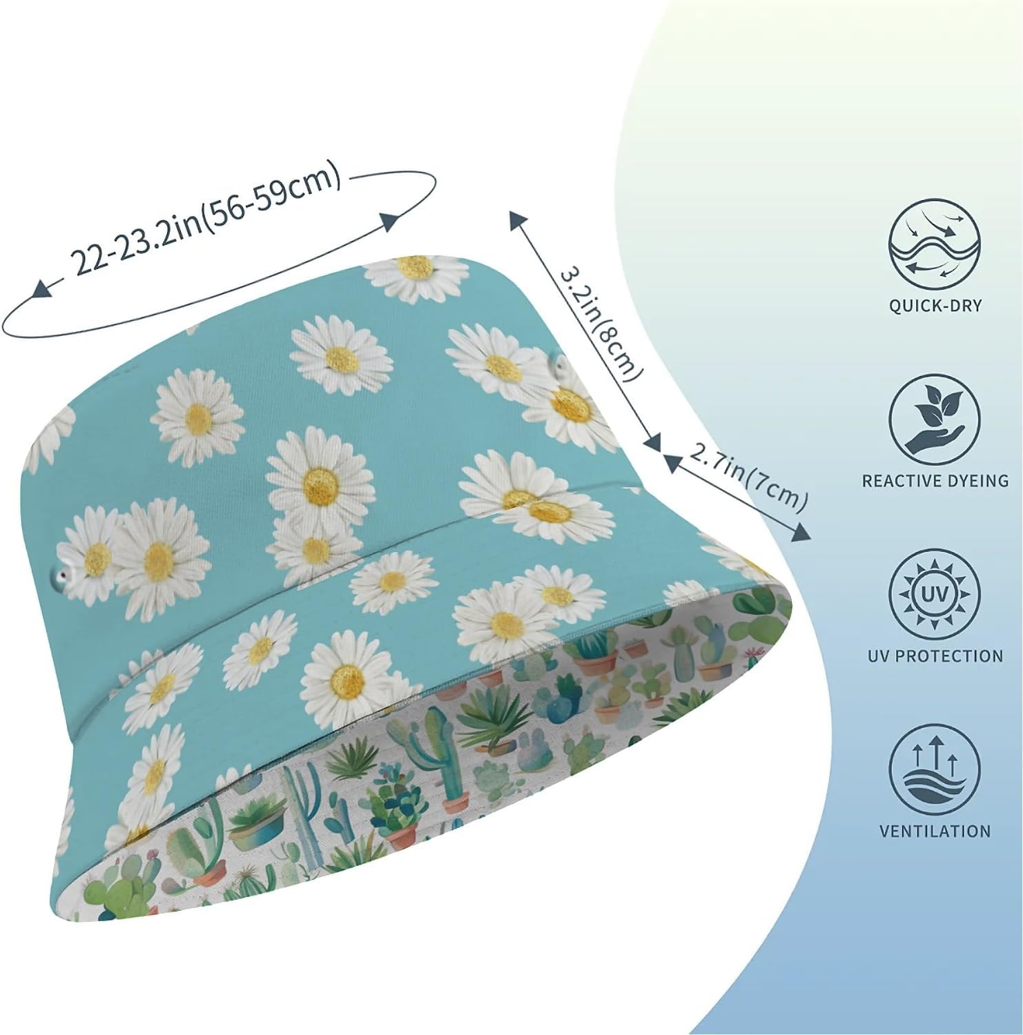 Bucket Hat for Women Men Unisex Sun Cap Packable Outdoor Fisherman Hat Headwear,Reversible Double-Side-Wear - Image 3