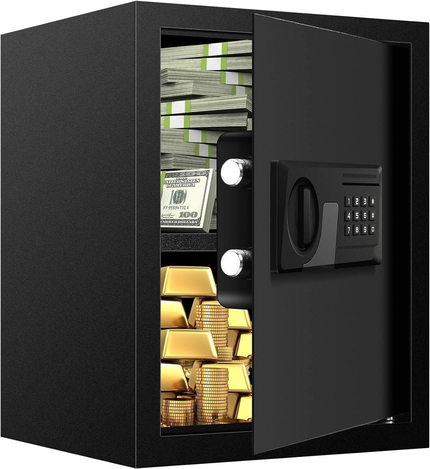 1.9Cuft Fireproof Safe Box for HOME USE, Digital Home Security Money Safe with Key, Numeric Keypad and Removable Shelf, Document Safe Fireproof Waterproof for Firearm Medicine Valuables (45HA)