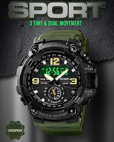 Miniatura 7 de Relojes deportivos digitales de cara grande para hombre, esfera doble, táctico, impermeable, retroiluminación LED, cronómetro, reloj despertador