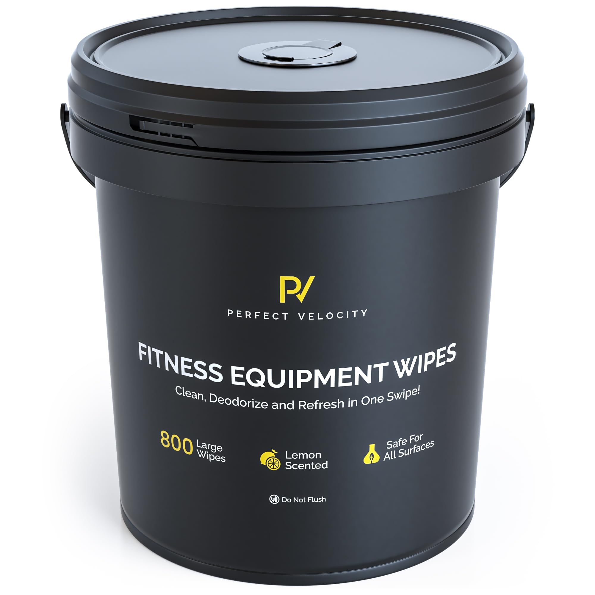 Fitness Equipment Wipes with Reusable Bucket Dispenser - 800 Pre-Moistened Lemon Scented Multi-Surface Wet Wipes - All Purpose Gym Cleaner for Yoga Mats & Exercise Equipment