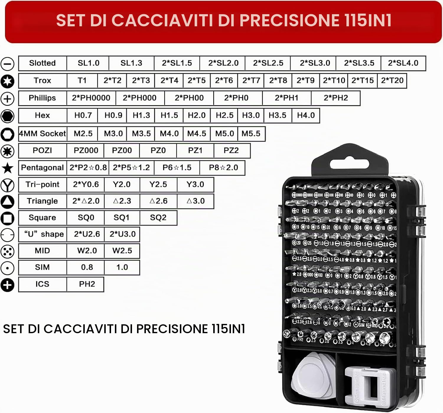 115 in 1 Set Cacciaviti di Precisione, Piccolo set di Bit Cacciaviti, Kit di Utensili per Riparazioni Elettroniche Fai da te, Computer Portatile, iPhone, Computer, Micro PC, MacBook, PS4