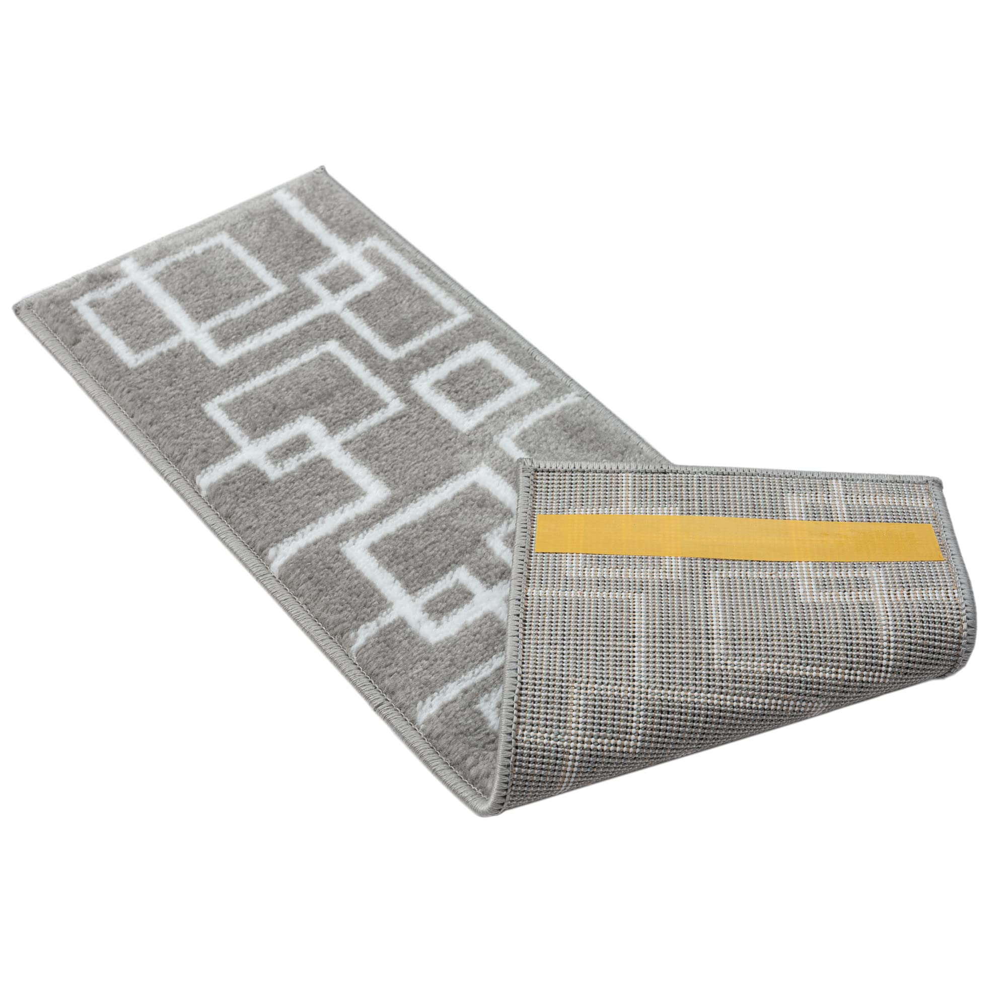 Glary Home 15er Set Stufenmatten 22cm x 71cm x 1.2cm Treppenteppich Selbstklebend / GH40A-WGRY (quadratisches Muster, Weiß - Grau)