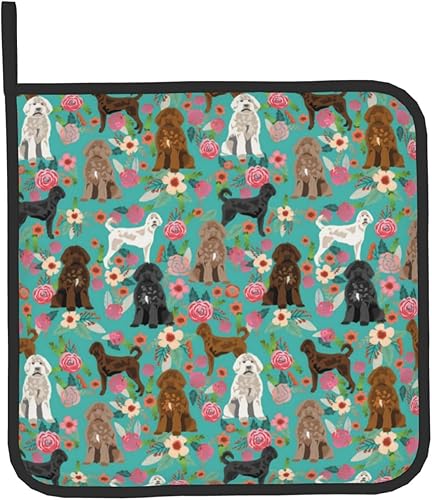 Miniatura 9 de Lindos guantes de horno y soportes para ollas con estampado floral para perros y cachorros, reutilizables, antideslizantes, resistentes al calor,
