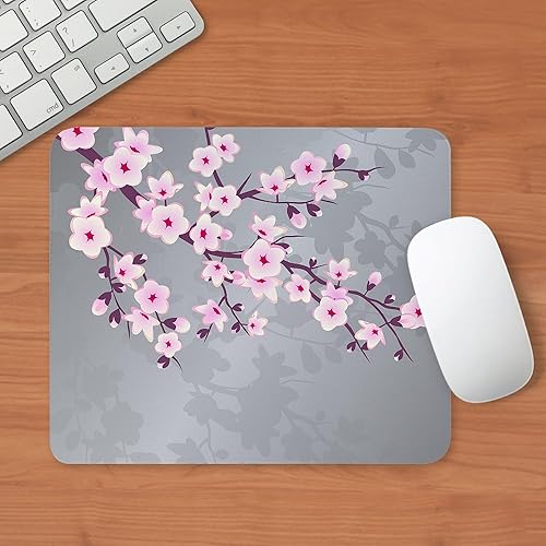 Miniatura 3 de CafePress Alfombrilla de mouse de goma antideslizante para juegos de cerezo rosa y gris brillante