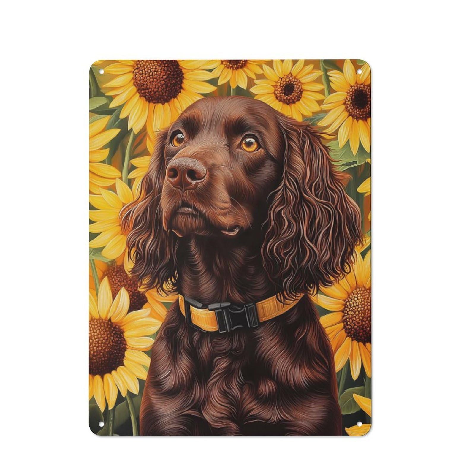 Junmoney Boykin Spaniel In Sunflower Field Tin Sign 40X30cm, Rustic Home Bar Decor For Cafe, Pub, Workshop Or Home Bar, For Casual British Interiors