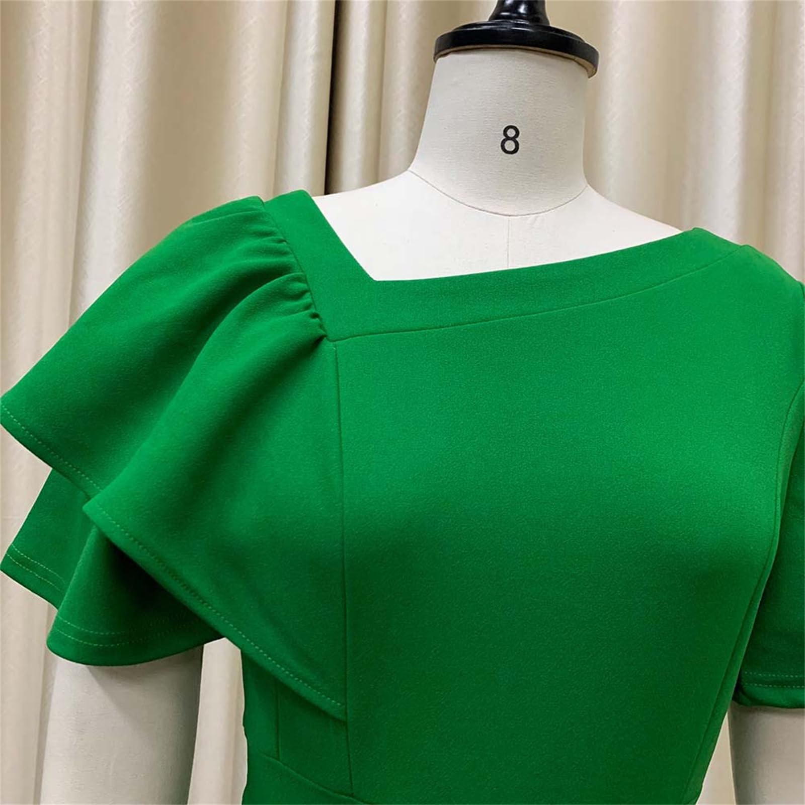 Vestido Midi Plisado para Mujer, con Mangas con Volantes, Escote en V, Cintura Alta y Estilo Casual y Fluido, Ideal para invitadas a Bodas y Fiestas