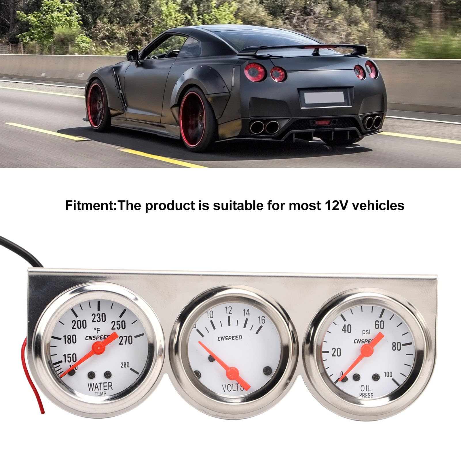 Medidor de Automóvil 3 en 1, Medidor Automático, Kit de Medidor Triple de 2 52 Mm, Esfera Blanca, Voltímetro de Temperatura de Agua y Presión de Aceite de 12 V, Medidor de
