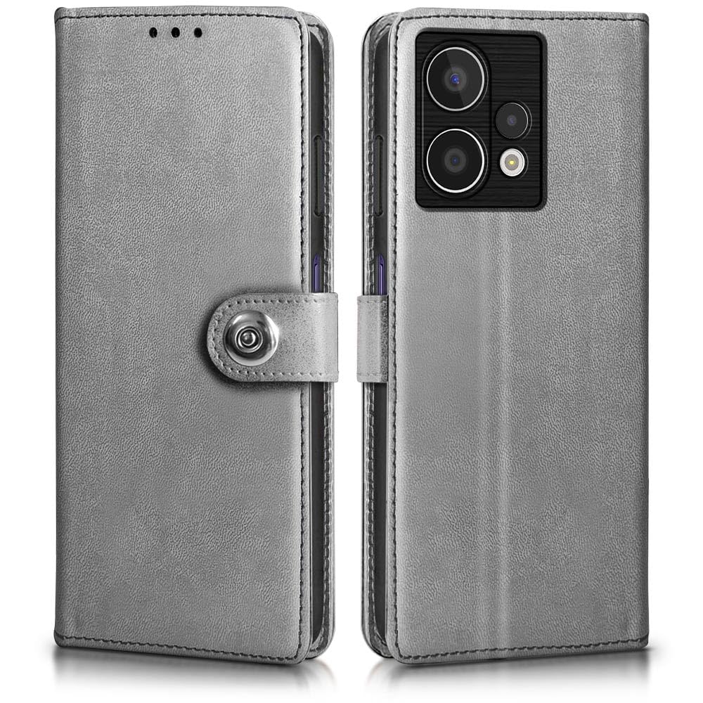 WOW IMAGINE Shock Proof Flip Cover Back Case for HMD Crest Max 5G (Magnetic Button Flip Case | Wallet Pockets & Stand | Leather Finish | Stone Grey)