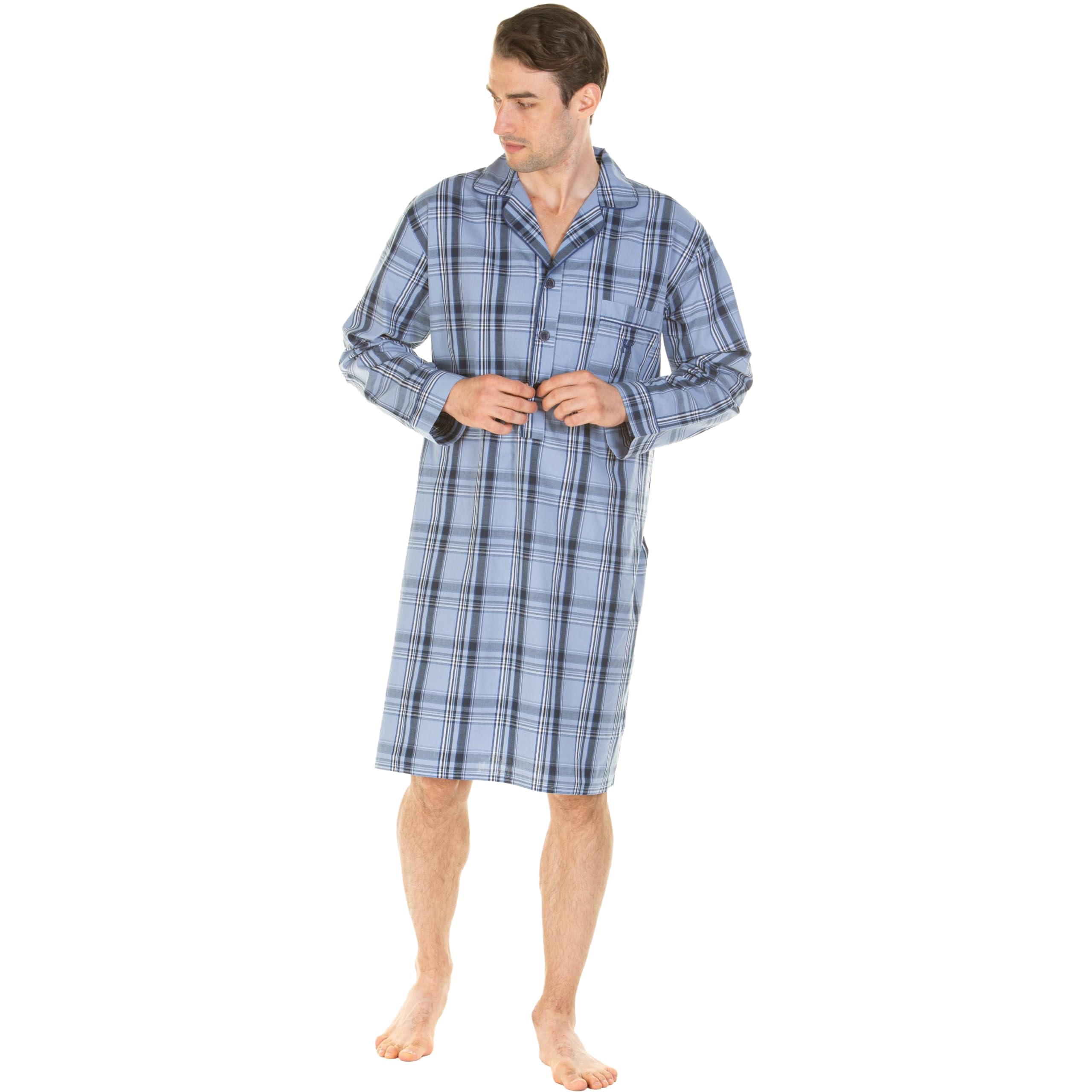 Haigman Men's Yarn-dyed Cotton Rich Poplin Night Shirt Camisa de Noche Hombre
