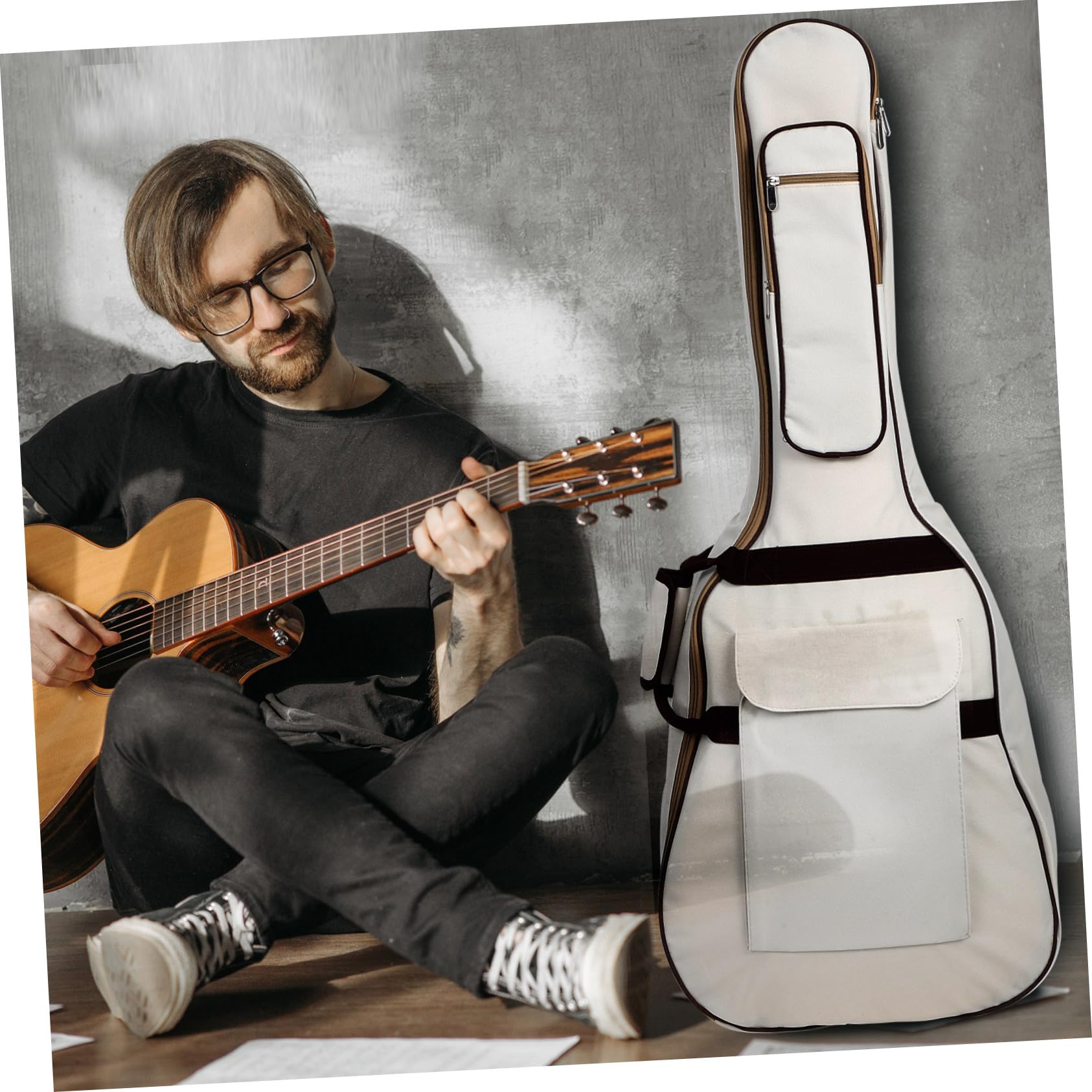 Custodia Grande Capacità e Oxford Chitarra Beige Acustica per Protezione Eccellente, Design Versatile per Trasporto Strumenti Musicali
