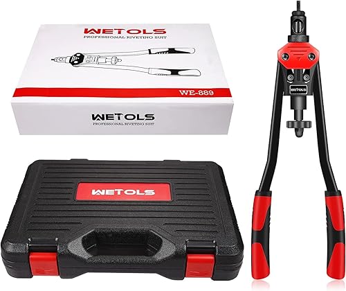 Miniatura 35 de WETOLS Kit de herramientas de tuerca de remache, herramienta de tuerca remachadora de 14 pulgadas con 7 mandriles métricos y SAE, remachadora manual