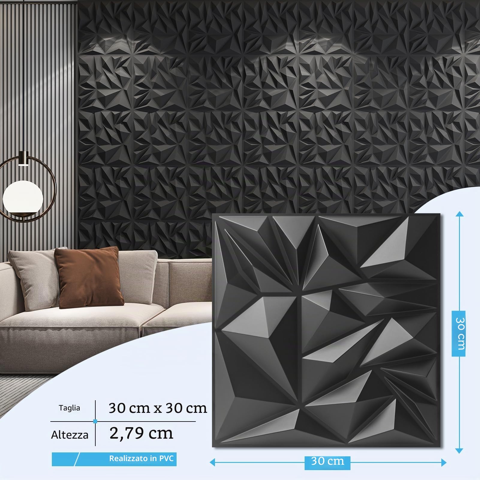 Art3d Pannelli a Muro 3D Diamante Nero