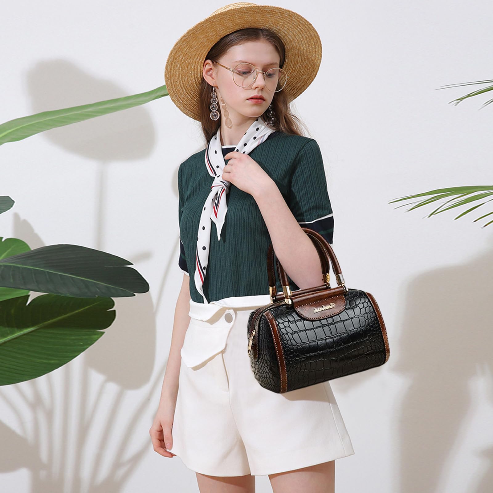 NICOLE & DORIS Borsa Donna Tracolla Moda a Mano Coccodrillo di Spalla Pelle PU Satchel Borsette Pochette Elegante a Bauletto Crossbody Nero