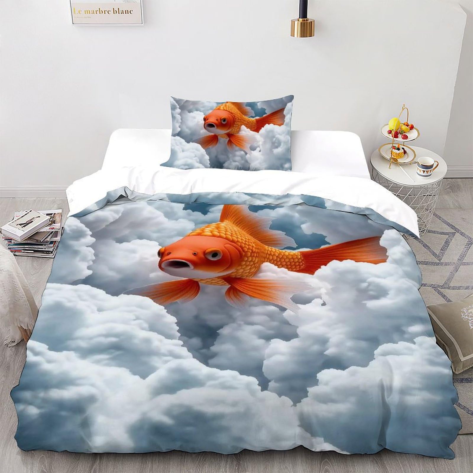 Housse de couette single anti-plis animaux flying lit 135x200cm taies d'oreiller microfibre