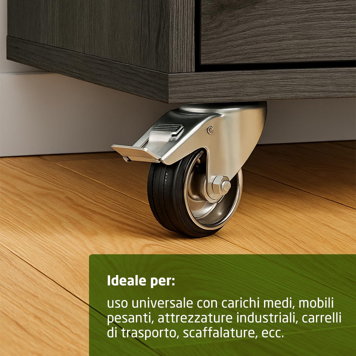 Amig - Set di 4 Ruote per Mobili - Ø 100 mm - Portata Massima per Ruota 100 kg - Piastra in Acciaio - Realizzate in Gomma - Senza Freno - Ideali per Spostare Attrezzature Industriali e Mobili Pesanti
