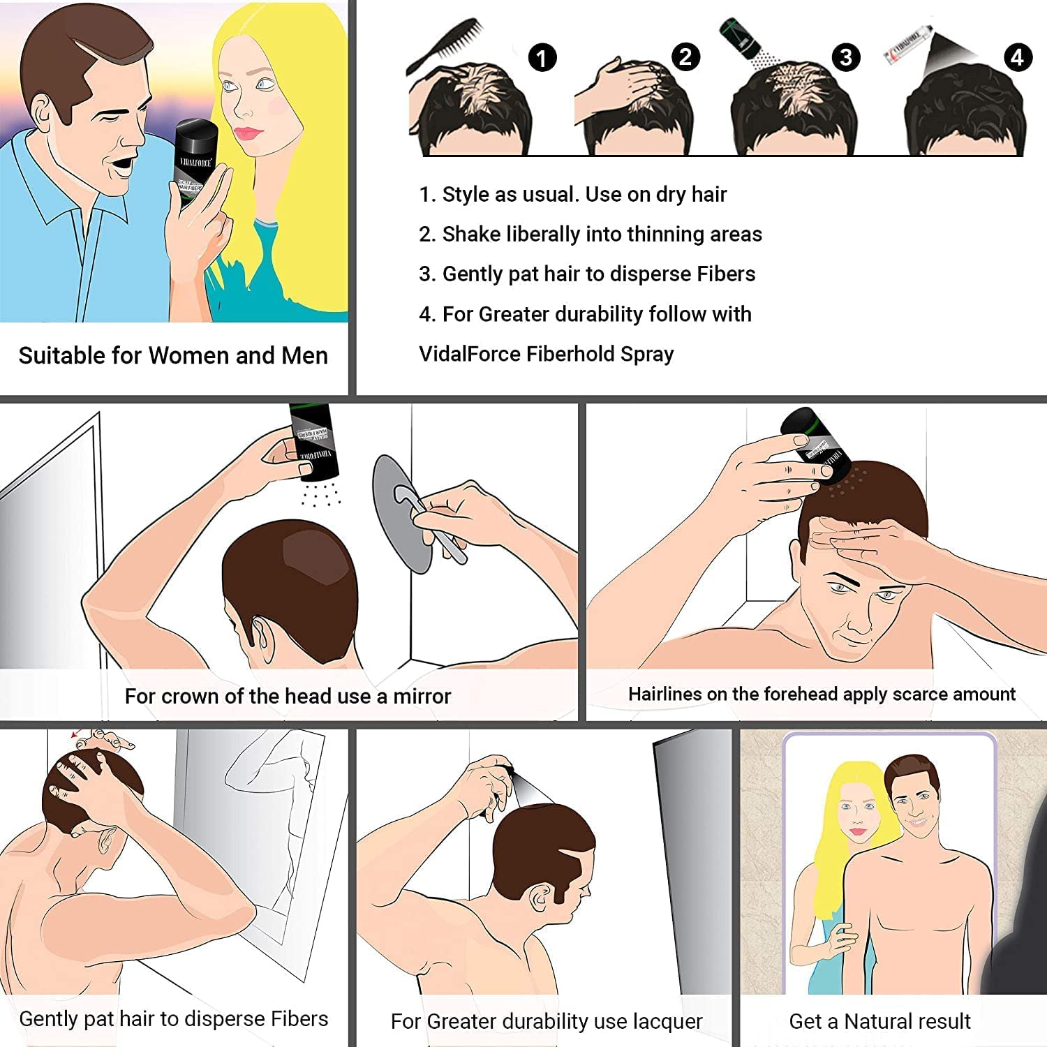 Włókna do włosów – Do posypywania włosów – Hair Fibers do zagęszczania włosów. Włosy w ciągu kilku sekund - Włosy do zagęszczania włosów ( Czarny ) Full Pack 30gr
