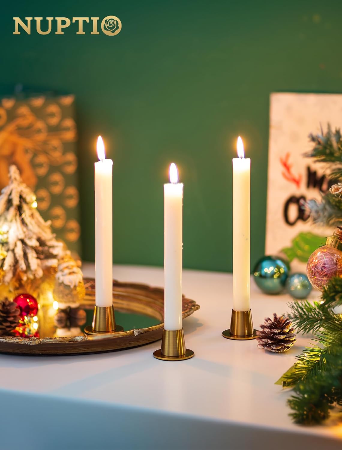 NUPTIO Gold Candlestick Holder Bulk: Set of 12 Brass Small Taper Candle Stick Holders - Short Modern Metal Candleholder for Thanksgiving Christmas Holiday Decor - Image 2