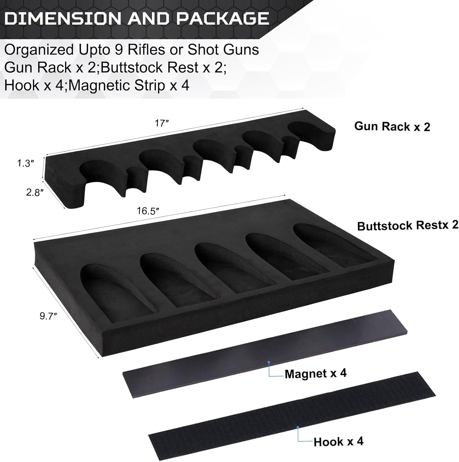 Gun Rack for Gun Storage, Gun Safe Accessory for Shotguns, Gun Holder in Gun Cabinet, Shotgun Rest, Foam Material with Magnetic Strip and Hook Strip, Gifts for Hunters