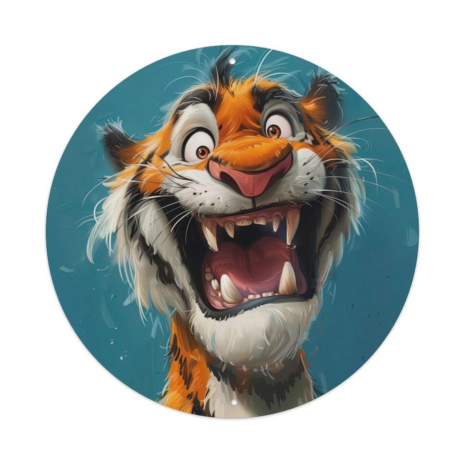 Animal Poster Cartoon Tiger Vintage Metal Tin Sign Plaque Wall Decor for Cafe, Club, Garden Round Metal Poster 8x8Inch