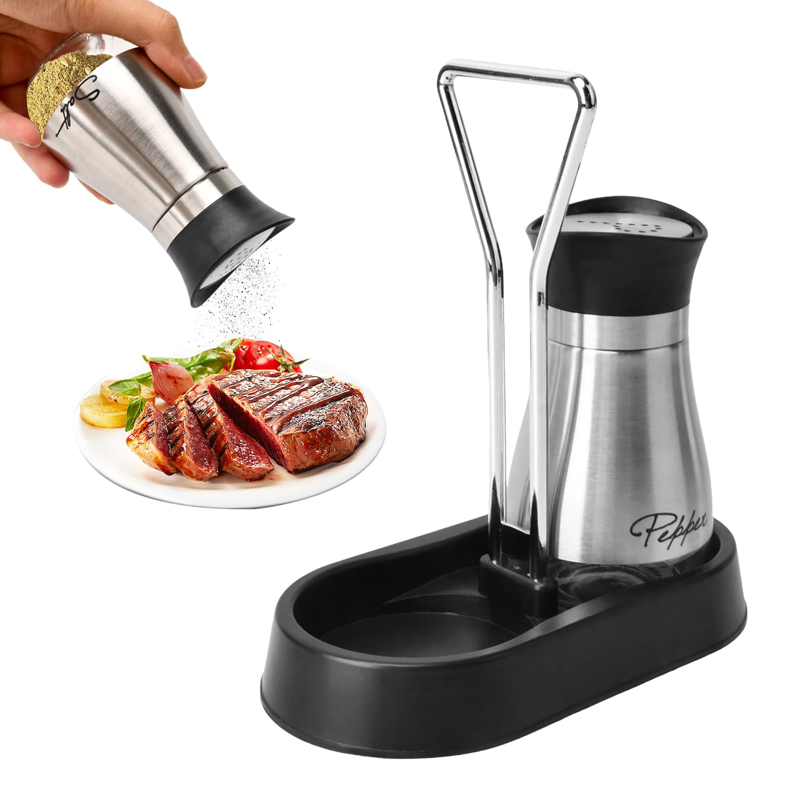 Salt & Pepper Shakers Set with Holder -4