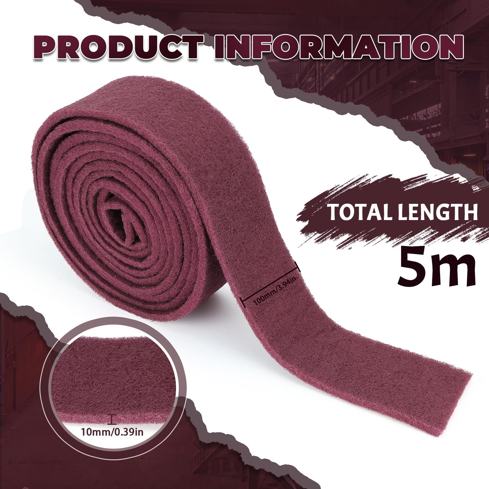 Rouleau de Papier Abrasif 5 m x 100 mm - Grain 240 - Papier Abrasif/Tampon de Ponçage pour Bois, Métal, Inox, Acier Inoxydable - Éponge de Ponçage pour Applications Professionnelles